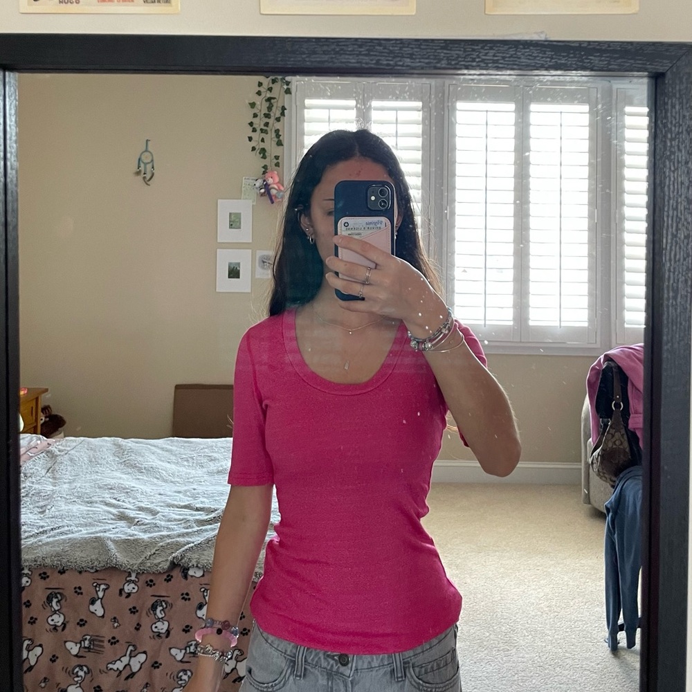 Pink Anthropologie Shiny Top
